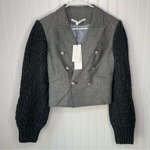 Veronica Beard Eamon Mixed Media Double Breasted Jacket in Grey Multi Size 6